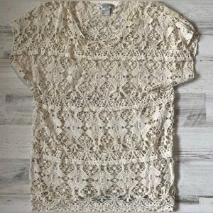 Women’s Solitaire Off White/Beige Cotton Crochet Top Size M